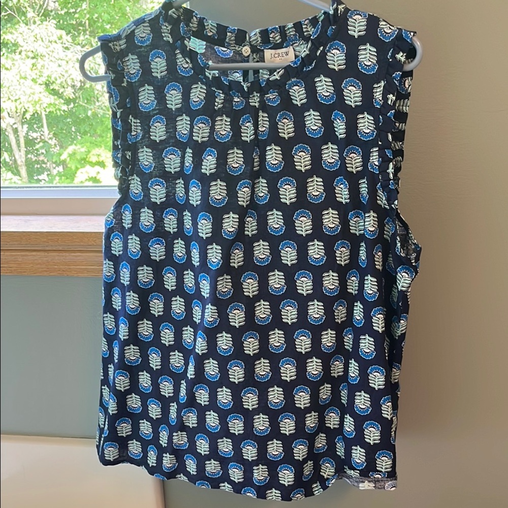 J. Crew Blue Sleeveless Ruffled Blouse